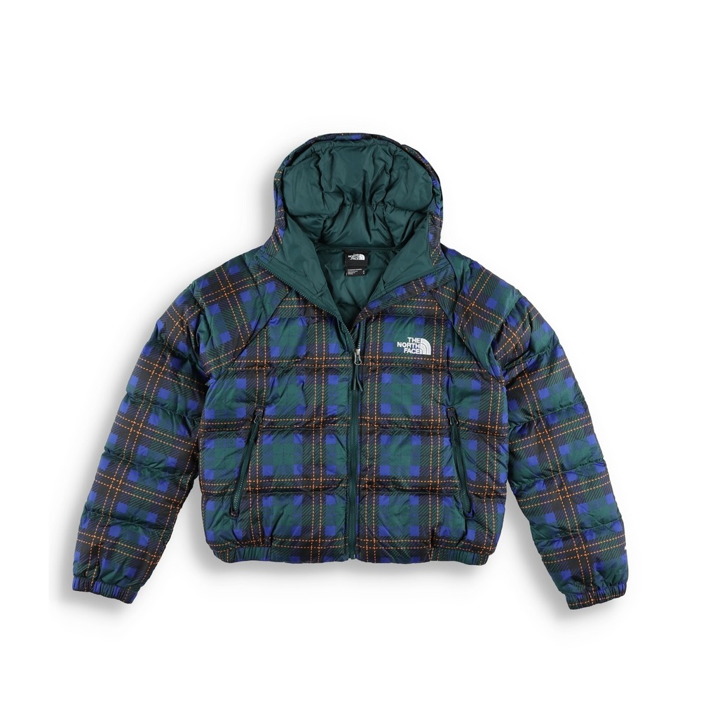 The North Face Hydrenalite Down Hoodie Plaid Puffer Jacket Green Blue Medium